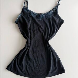 black cami with teal lace